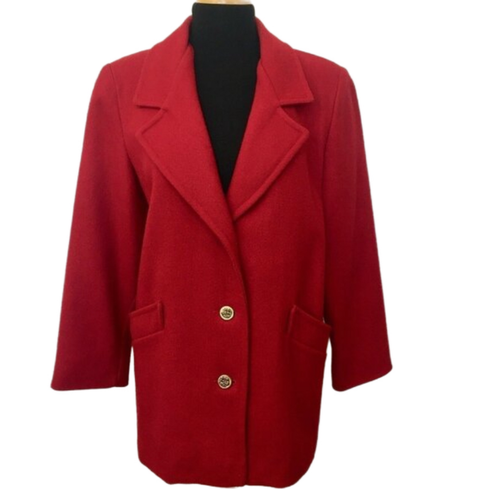 𝅺HERMAN Kay Petite vintage red coat blazer SZ M Wool blend Lined